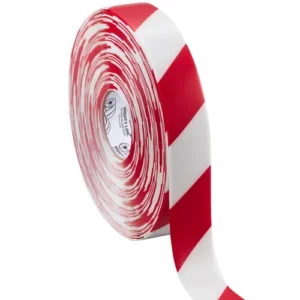 Floor Marking Tape, Red & White, 50mm Wide x 10 Metres Long, PVC, LP910