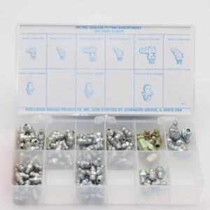 95 Piece Metric Grease Fitting Assortment Kit, Alloy Steel, 13975