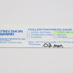 0.02mm Thick, Spring Steel C1095 Metric Feeler Gauge 12.7mm Wide x 127mm Long Blades, Pack of 10, 09302