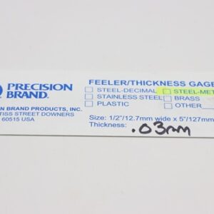 0.03mm Thick, Spring Steel C1095 Metric Feeler Gauge 12.7mm Wide x 127mm Long Blades, Pack of 10, 09303