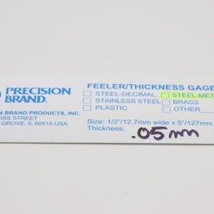 0.05mm Thick, Spring Steel C1095 Metric Feeler Gauge 12.7mm Wide x 127mm Long Blades, Pack of 10, 09305