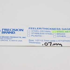 0.07mm Thick, Spring Steel C1095 Metric Feeler Gauge 12.7mm Wide x 127mm Long Blades, Pack of 10, 09307