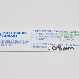 0.08mm Thick, Spring Steel C1095 Metric Feeler Gauge 12.7mm Wide x 127mm Long Blades, Pack of 10, 09308