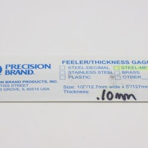 0.10mm Thick, Spring Steel C1095 Metric Feeler Gauge 12.7mm Wide x 127mm Long Blades, Pack of 10, 09310