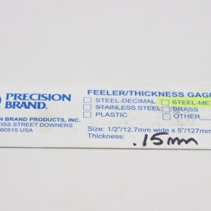 0.15mm Thick, Spring Steel C1095 Metric Feeler Gauge 12.7mm Wide x 127mm Long Blades, Pack of 10, 09315