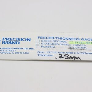 0.25mm Thick, Spring Steel C1095 Metric Feeler Gauge 12.7mm Wide x 127mm Long Blades, Pack of 10, 09325