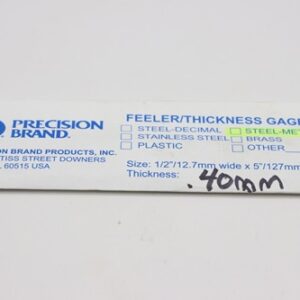 0.40mm Thick, Spring Steel C1095 Metric Feeler Gauge 12.7mm Wide x 127mm Long Blades, Pack of 10, 09340