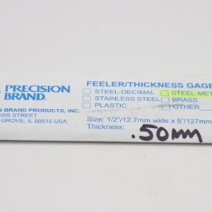 0.50mm Thick, Spring Steel C1095 Metric Feeler Gauge 12.7mm Wide x 127mm Long Blades, Pack of 10, 09350