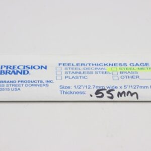 0.55mm Thick, Spring Steel C1095 Metric Feeler Gauge 12.7mm Wide x 127mm Long Blades, Pack of 10, 09355