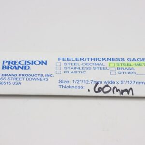 0.60mm Thick, Spring Steel C1095 Metric Feeler Gauge 12.7mm Wide x 127mm Long Blades, Pack of 10, 09360