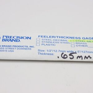 0.65mm Thick, Spring Steel C1095 Metric Feeler Gauge 12.7mm Wide x 127mm Long Blades, Pack of 10, 09365