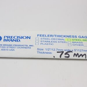 0.75mm Thick, Spring Steel C1095 Metric Feeler Gauge 12.7mm Wide x 127mm Long Blades, Pack of 10, 09375