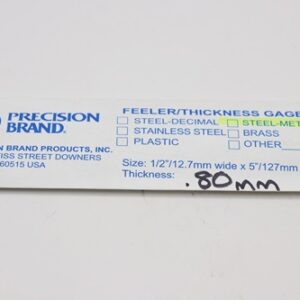 0.80mm Thick, Spring Steel C1095 Metric Feeler Gauge 12.7mm Wide x 127mm Long Blades, Pack of 10, 09380