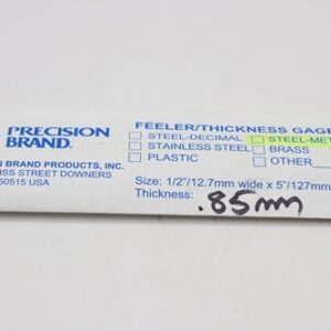 0.85mm Thick, Spring Steel C1095 Metric Feeler Gauge 12.7mm Wide x 127mm Long Blades, Pack of 10, 09385