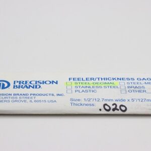 0.020" Thick Feeler Gauge Carbon Steel, 1/2" Wide x 5" Long Blades, Pack of 10, 19590, 19R20