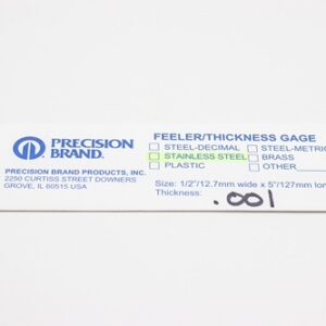 0.001" Thick, 300 Series Feeler Gauge Stainless Steel 1/2" x 5" Long Blades, Pack of 10, 77115