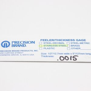 0.0015" Thick, 300 Series Feeler Gauge Stainless Steel 1/2" x 5" Long Blades, Pack of 10, 77140