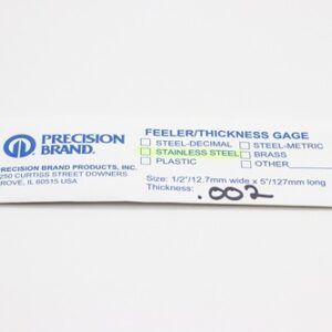 0.002" Thick, 300 Series Feeler Gauge Stainless Steel 1/2" x 5" Long Blades, Pack of 10, 77165