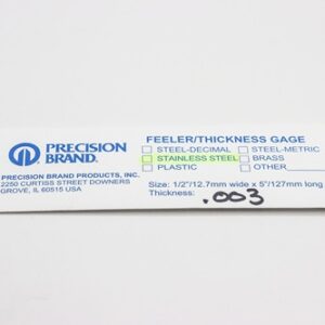 0.003" Thick, 300 Series Feeler Gauge Stainless Steel 1/2" x 5" Long Blades, Pack of 10, 77205