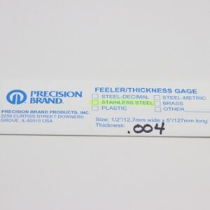 0.004" Thick, 300 Series Feeler Gauge Stainless Steel 1/2" x 5" Long Blades, Pack of 10, 77230