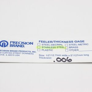 0.006" Thick, 300 Series Feeler Gauge Stainless Steel 1/2" x 5" Long Blades, Pack of 10, 77280