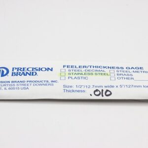 0.010" Thick, 300 Series Feeler Gauge Stainless Steel 1/2" x 5" Long Blades, Pack of 10, 77380