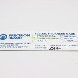 0.012" Thick, 300 Series Feeler Gauge Stainless Steel 1/2" x 5" Long Blades, Pack of 10, 77420