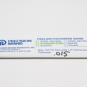 0.015" Thick, 300 Series Feeler Gauge Stainless Steel 1/2" x 5" Long Blades, Pack of 10, 77485