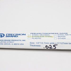 0.025" Thick, 300 Series Feeler Gauge Stainless Steel 1/2" x 5" Long Blades, Pack of 10, 77695