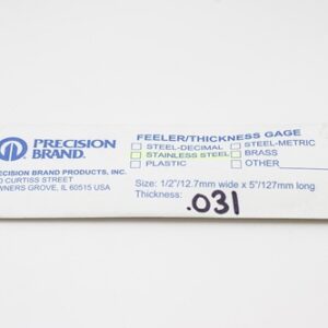 0.031" Thick, 300 Series Feeler Gauge Stainless Steel 1/2" x 5" Long Blades, Pack of 10, 77731